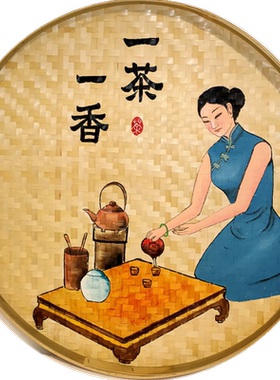 茶室背景墙装饰复古竹编禅意挂画