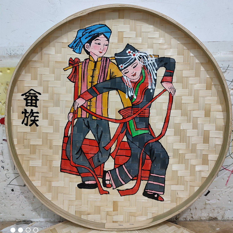 56民族手绘竹编饰品簸箕画装饰挂件竹筐画饭店复古风农家乐竹筛子,淘宝优惠券,粉丝福利购,淘宝优惠卷