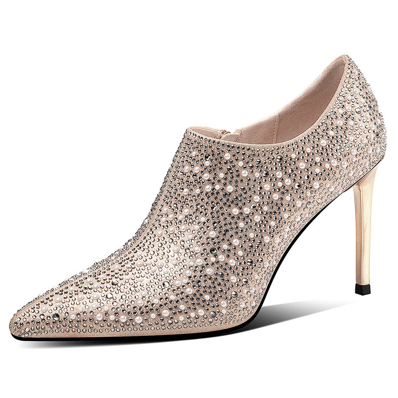 气质深口高跟鞋女春秋季新款闪亮走秀金色水钻珍珠尖头细跟单鞋子,淘宝优惠券,粉丝福利购,淘宝优惠卷