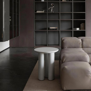 曲美家居边几茶几边桌角几简约圆形休闲卡其色免安装客厅小茶几