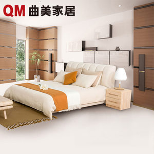 【2件9折】曲美家居卧室布艺床棕簧两用床垫+布艺软包双人床成套W