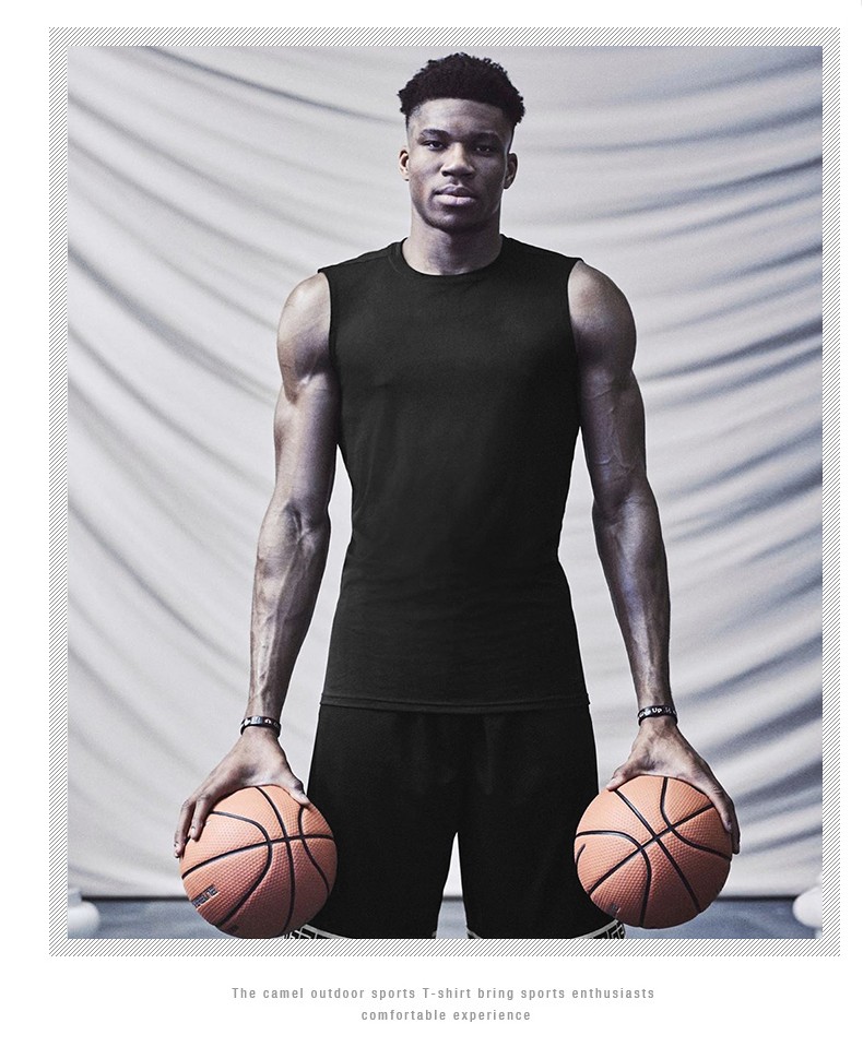 篮球运动背心紧身健身田径男高弹速干无袖T恤短袖坎肩吸汗训练服-图0