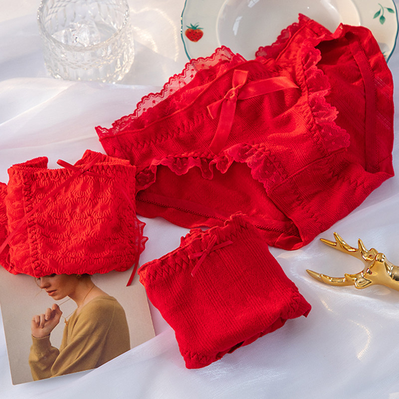 本命年红色内裤少女日系可爱甜美蕾丝花边中腰纯棉裆蝴蝶结三角裤,淘宝优惠券,粉丝福利购,淘宝优惠卷