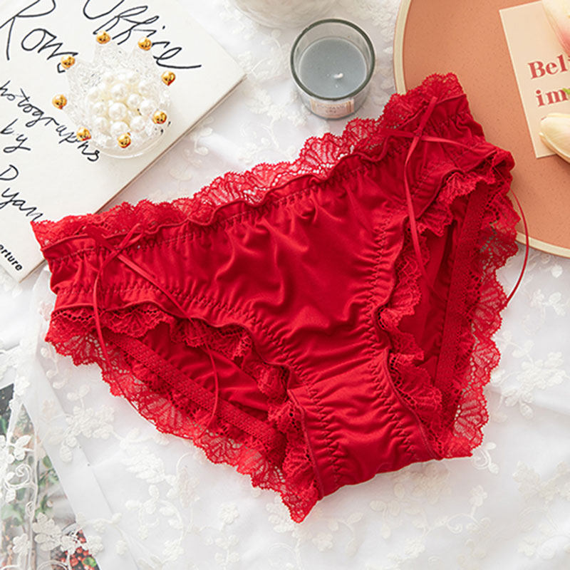 本命年大红色内裤少女新款可爱网纱甜美中腰大码性感蕾丝女三角裤,淘宝优惠券,粉丝福利购,淘宝优惠卷