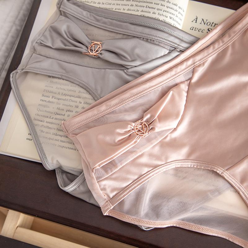 鎏光缎面内裤女士法式性感网纱纯欲风2025新款纯棉裆三角裤衩春夏 - 图2