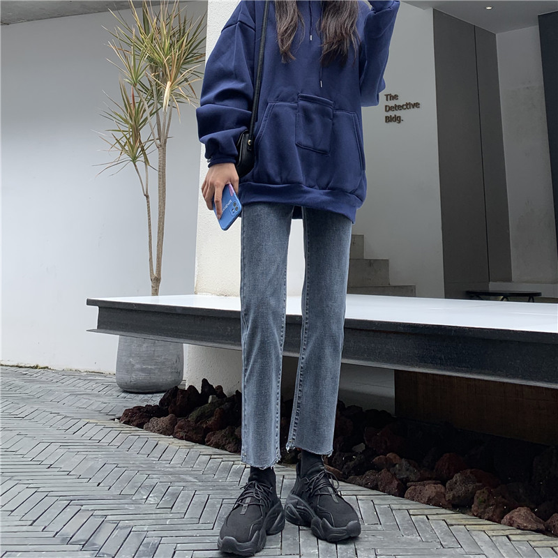 直筒加绒牛仔裤宽松高腰显瘦子烟筒 淘稚气牛仔裤