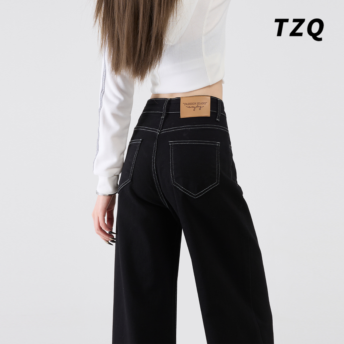 黑色阔腿牛仔裤女爆款2025秋季新款高腰宽松显瘦慵懒风垂感拖地裤 - 图2