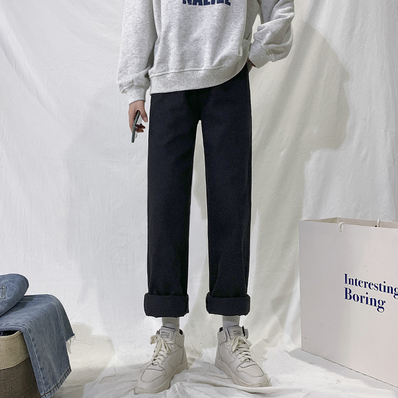 加绒高腰阔腿宽松显瘦新款直筒裤子 淘稚气牛仔裤