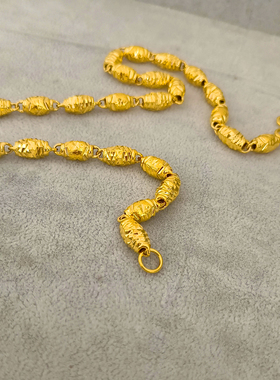 假黄金不掉色空心橄榄珠沙金项链