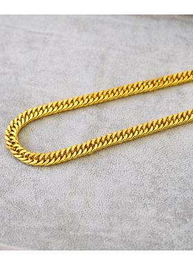 仿金色越南沙金镀金假黄金链子久不掉色老板项链男坦克链扁款女粗