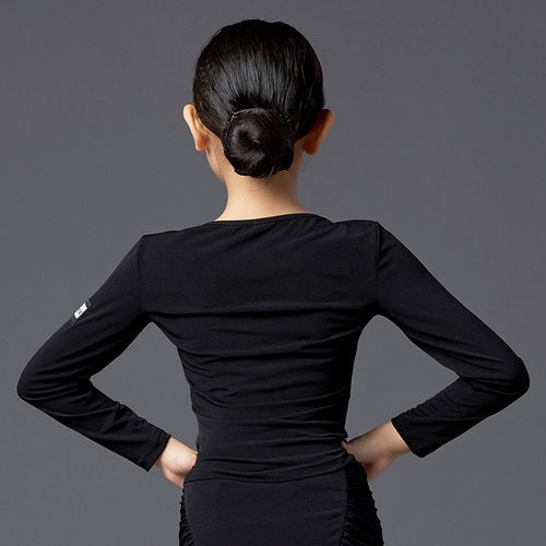 皇朝拉丁舞服上衣女童舞衣新品练功服抽绳遮肚秋冬长袖 H6096 - 图0