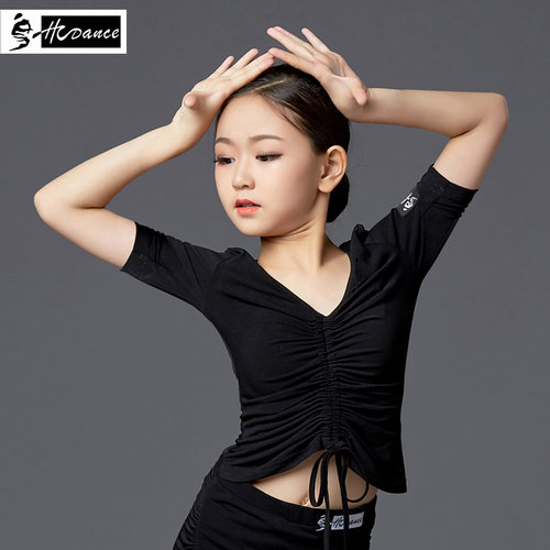 皇朝拉丁舞服上衣女童舞衣新品练功服抽绳遮肚秋冬长袖 H6096 - 图2
