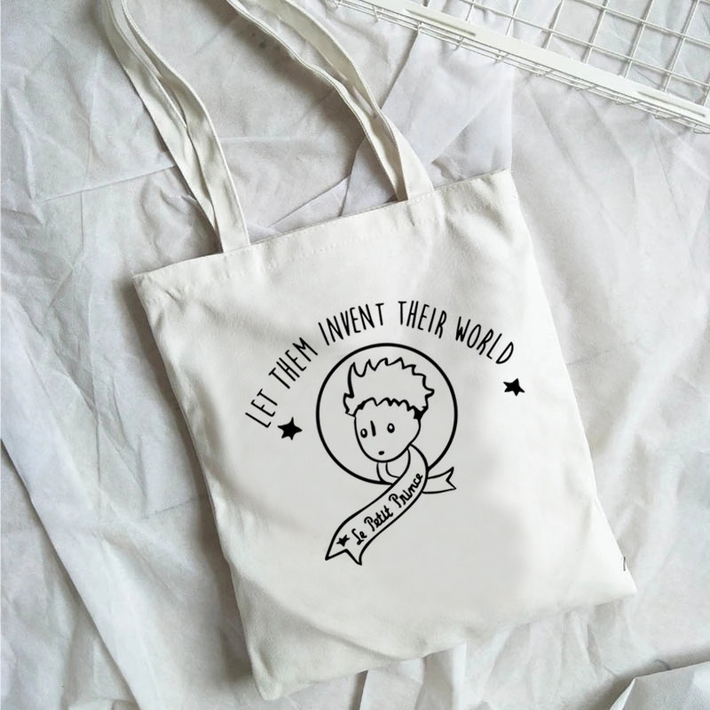 时尚卡通小王子图案印花帆布托特包购物袋女士百搭单肩包手提包 - 图2