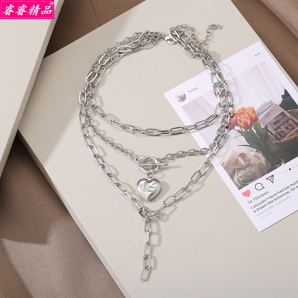 Punk new female peach heart thick butterfly pendant necklace - 图0