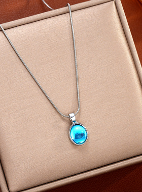Gemstone necklace simple pendant collarbone chain蓝色女项链