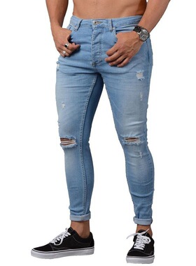 Men's fashion elastic small leg jeans man Ripped tight pants