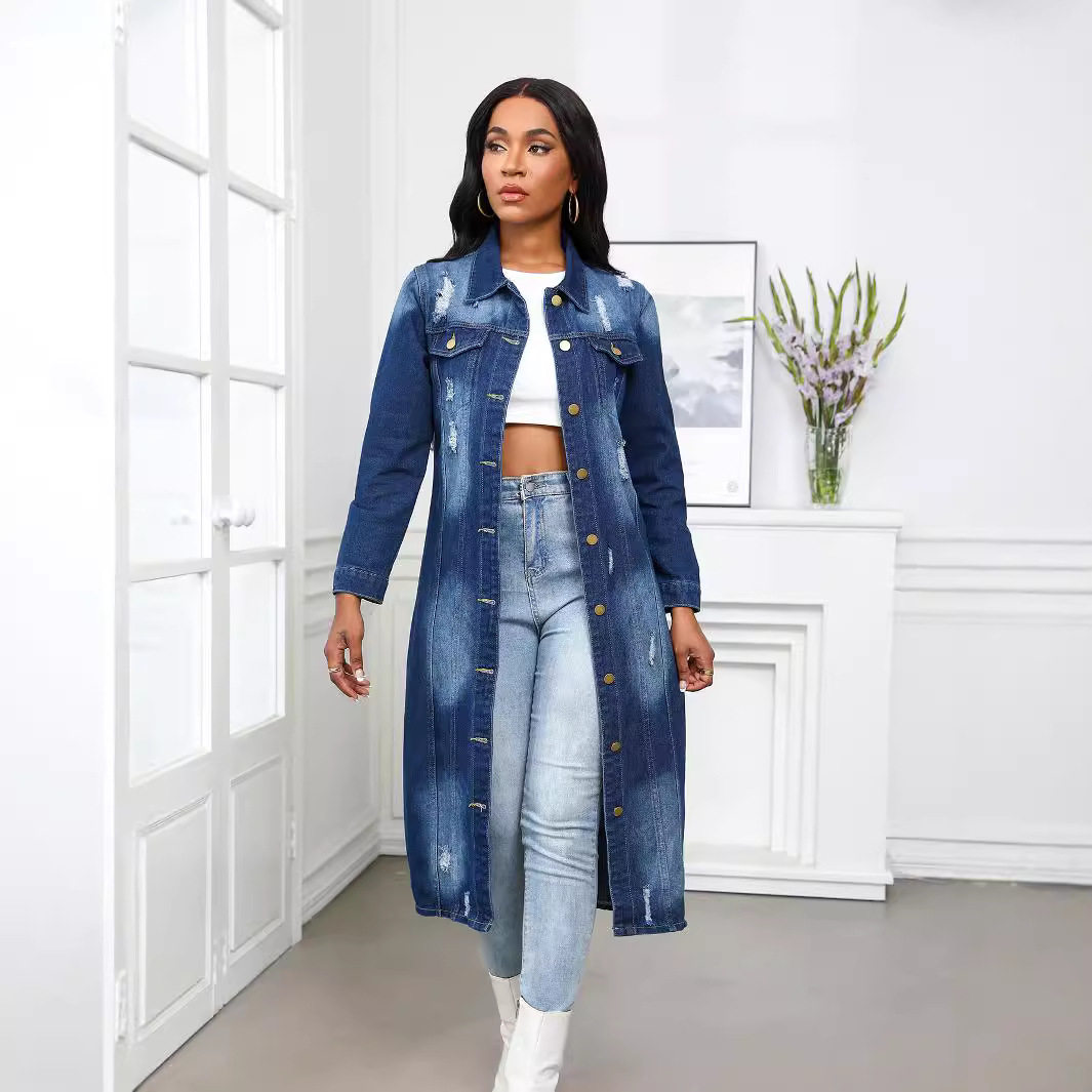 Long denim jacket women's denim jacket Female slim fit coat - 图1