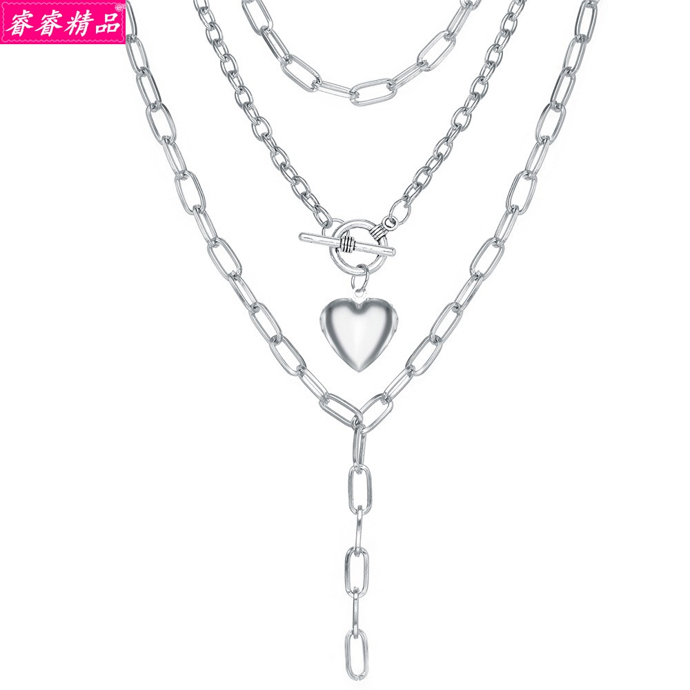 Punk new female peach heart thick butterfly pendant necklace - 图1