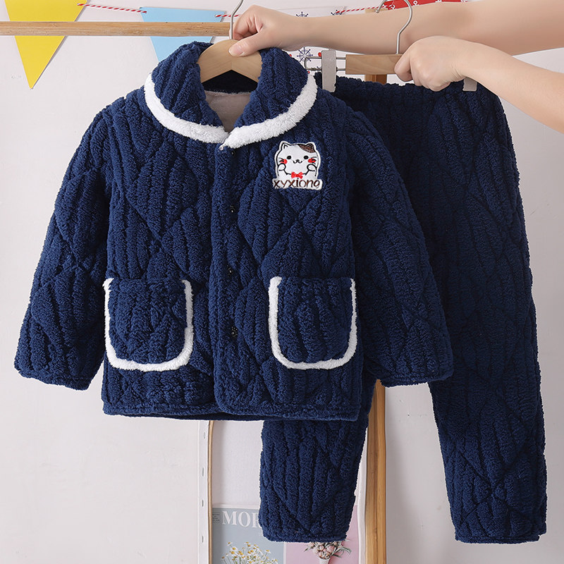 冬季儿童睡衣加厚款珊瑚绒加绒三层夹棉男童男孩法兰绒家居服冬款,淘宝优惠券,粉丝福利购,淘宝优惠卷
