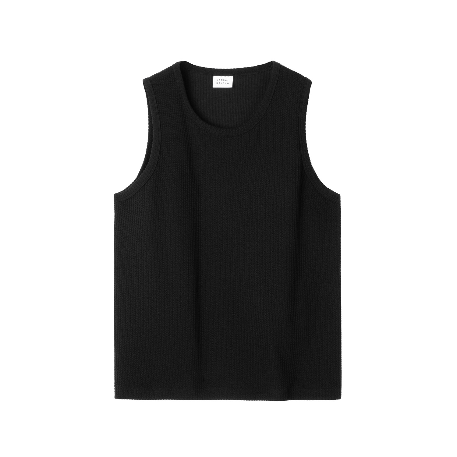 SANBAI 叁佰【立体坑条背心】男夏季新款健身运动纯色宽松打底衫 - 图0