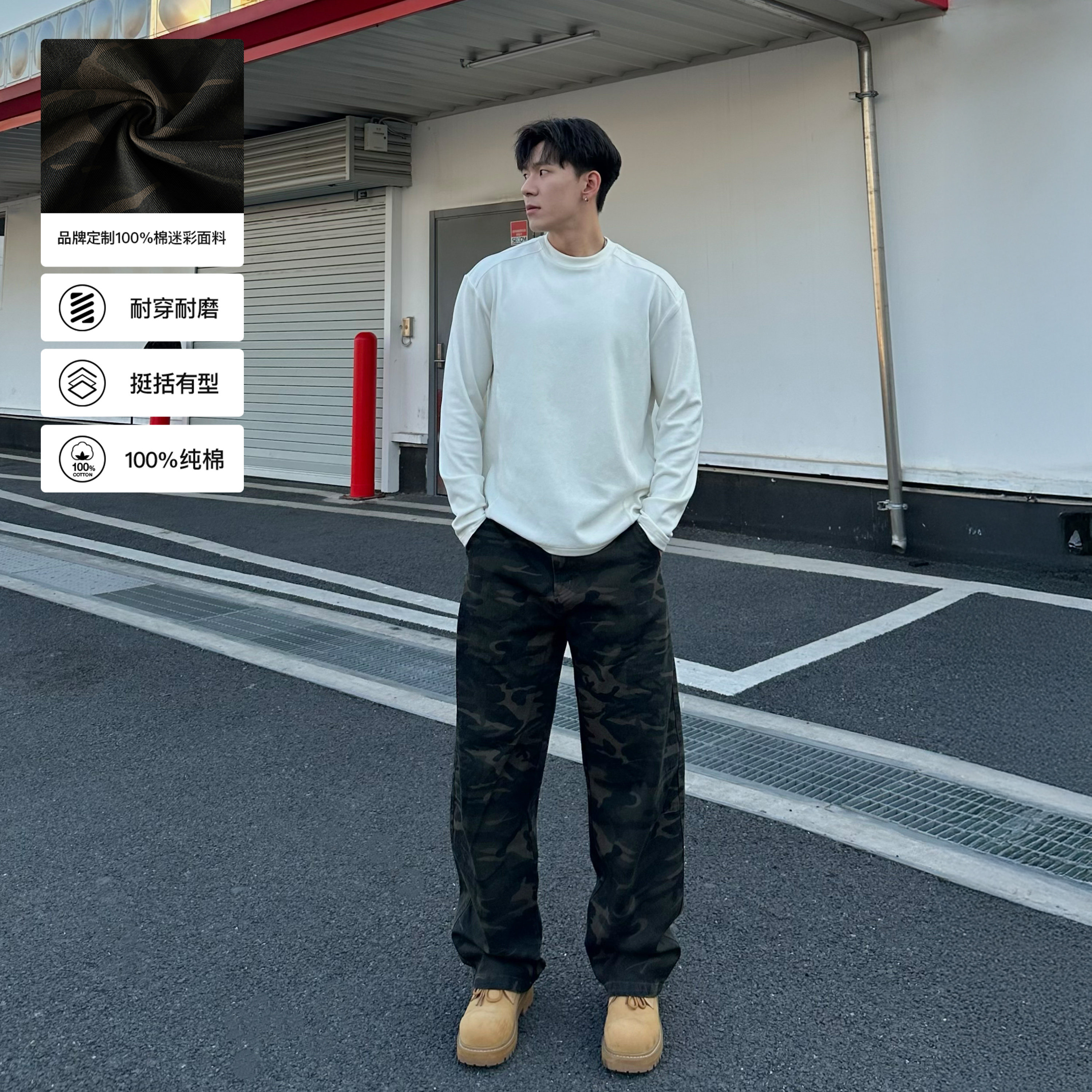 SANBAI 叁佰【转折迷彩】26S美式复古迷彩裤男直筒微弯刀百搭长裤,淘宝优惠券,粉丝福利购,淘宝优惠卷
