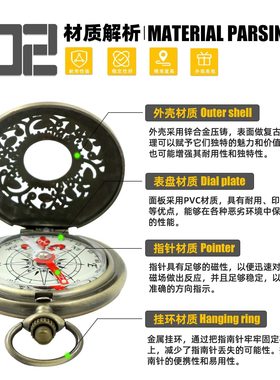 复古指南针高精度便携指北针挂车用手持防水罗盘吊坠儿童学生挂件