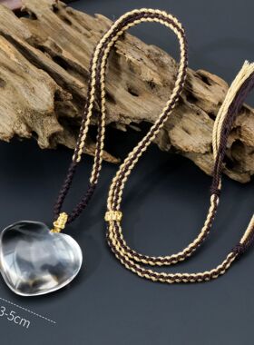 天然白水晶爱心吊坠项链女款纯手工编绳心形饰品DIY车挂件手把玩