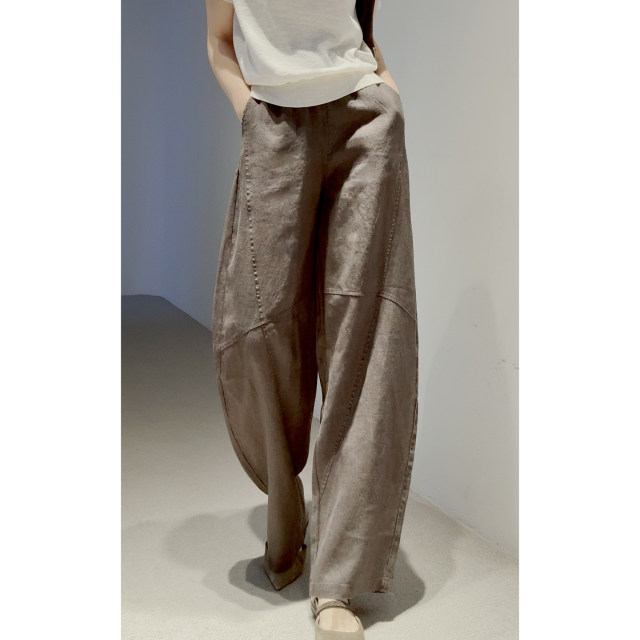 Rongmei aura silhouette hemp elastic waist loose harem pants spring women