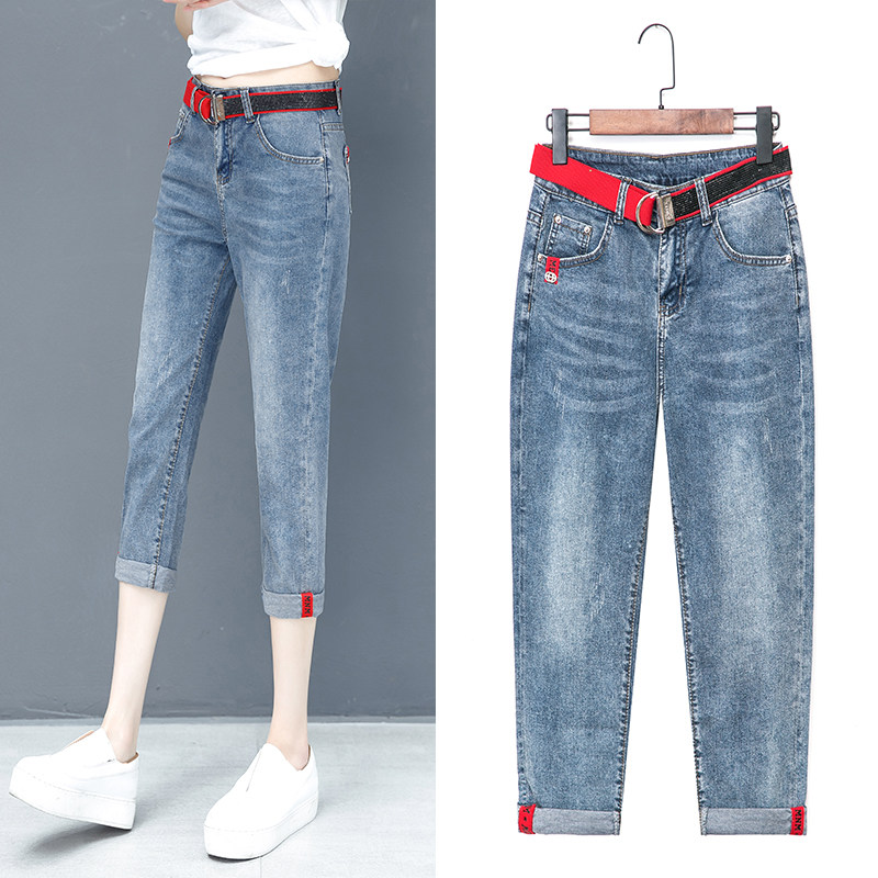 牛仔七分裤女夏2020新款韩版小脚裤 韩嘟猫牛仔裤