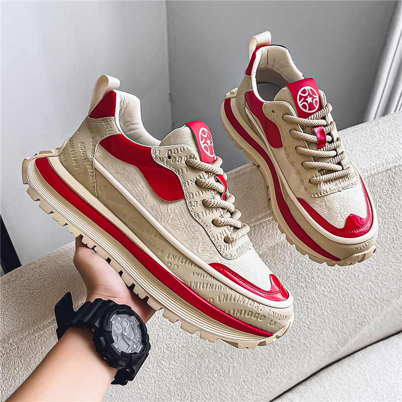 男鞋2025新款秋季潮牌百搭厚底休闲跑步鞋青少年增高运动老爹潮鞋 - 图1