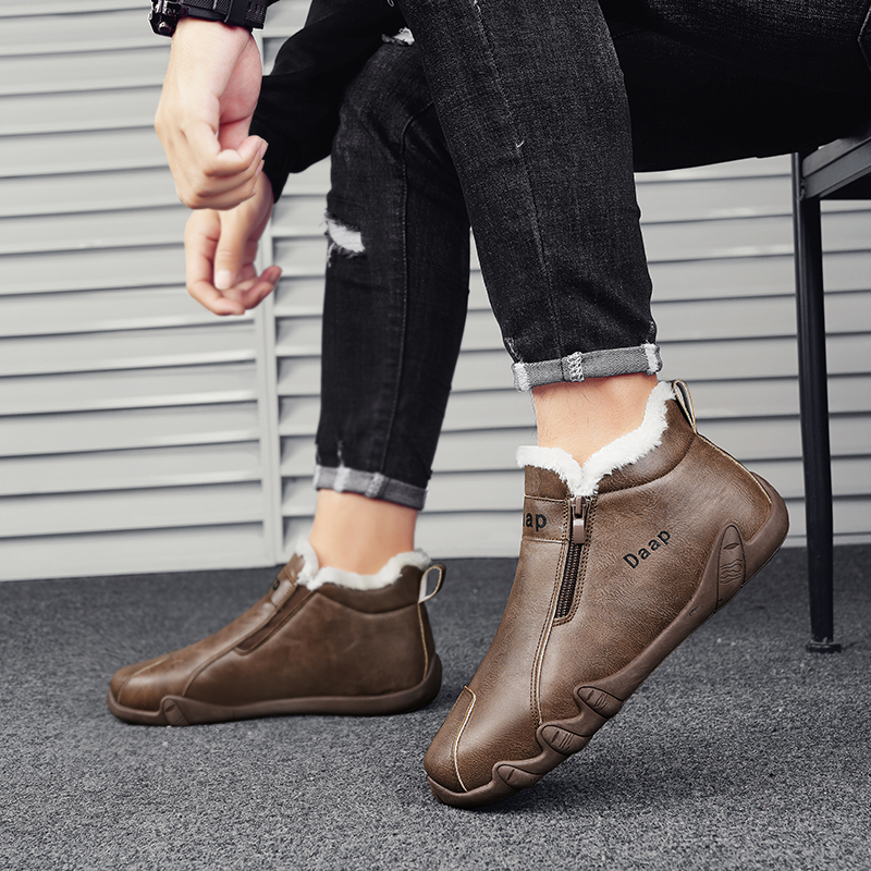 男鞋2024新款冬季低帮拉链休闲皮靴子男款潮流户外时尚百搭马丁靴 - 图3