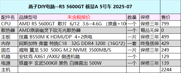 燕子DIY电脑--AMD R5 5500GT 5700G 8700G 3200G 3400G 核显主机 - 图3