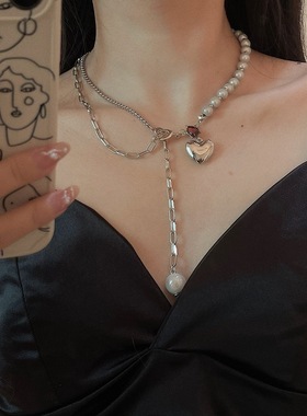 红宝石夏潮酷辣妹吊坠反光珍珠