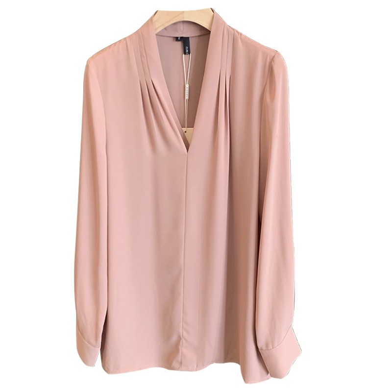 雪纺秋季v领温柔风甜美设计感衬衫 蒂曼芳衬衫