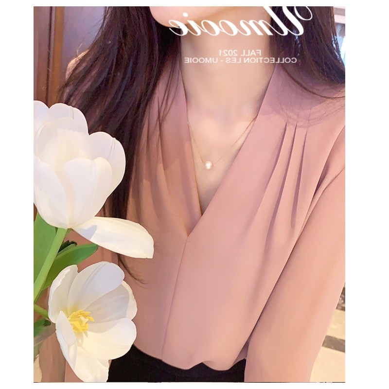 雪纺秋季v领温柔风甜美设计感衬衫 蒂曼芳衬衫