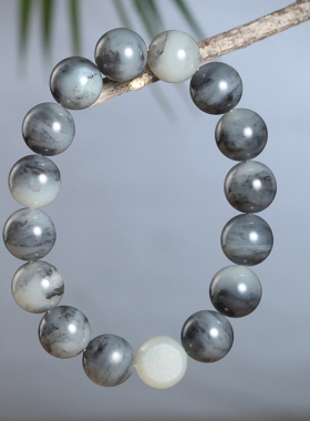 新疆和田玉籽料青花圆珠手链