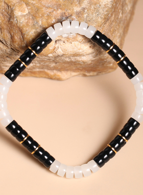 天然和田玉墨玉白玉药片珠手链