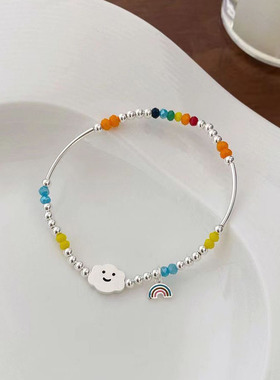 多巴胺彩色手链女韩版新款甜美可爱小众设计高级感学生圆珠手饰