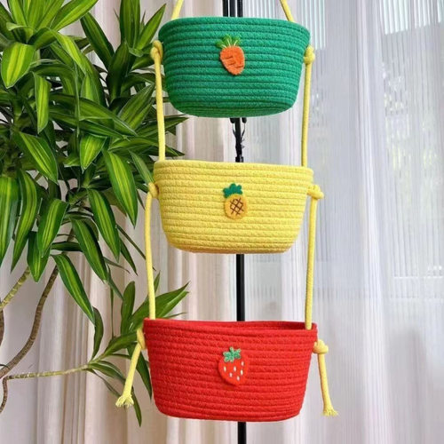 三轮车改造内饰卡通棉线绳杂物零食储物盒创意悬挂式收纳挂袋挂篮 - 图1