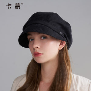 卡蒙新款帽子贝雷帽女冬帽妈妈时尚流行复古棕色画家帽黑色八角帽