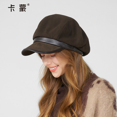 卡蒙冬帽贝雷帽女山羊皮保暖皮帽