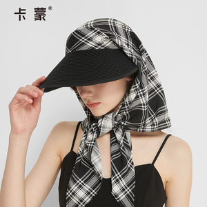 卡蒙护颈一体防晒帽女可折叠遮阳头巾帽子洋气脖子包头帽度假草帽