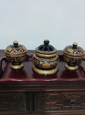 陶瓷香炉粉盅实木托盘戒定真香