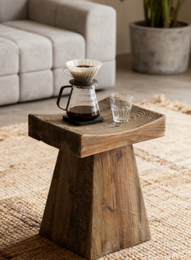 侘寂风实木几何造型边几设计师款