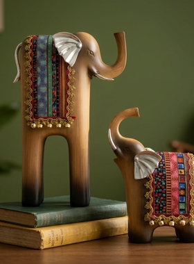 创意民族风手绘树脂大象摆件套组