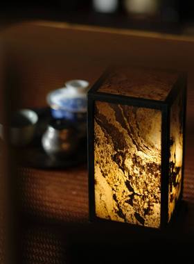 新中式禅意页岩石茶台灯烛台茶室酒店民宿氛围灯石头灯摆件