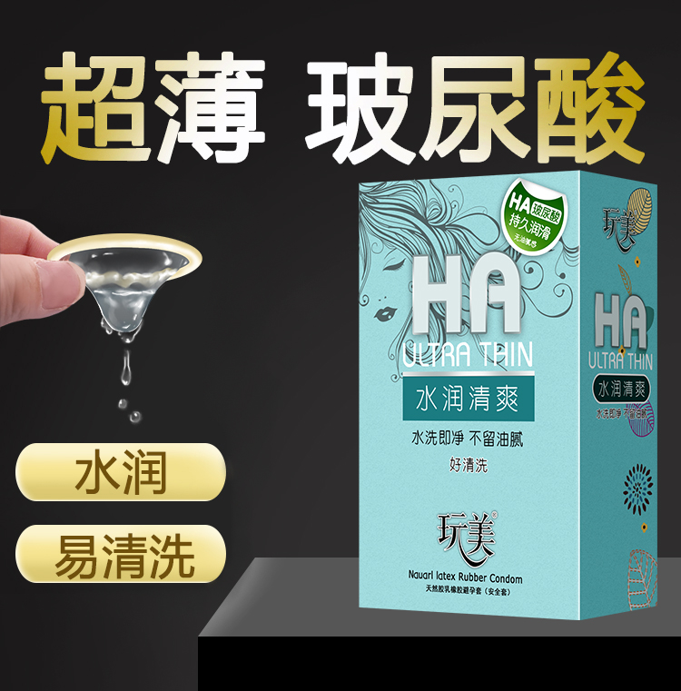 玩美玻尿酸避孕套100只装超薄水溶性家用润滑男女用安全套子正品 - 图2