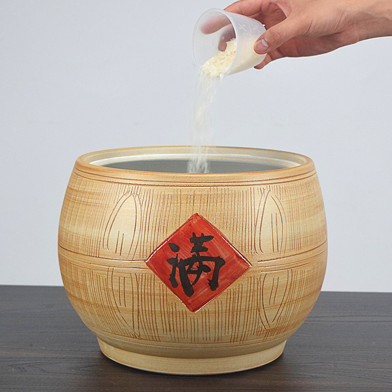 景德镇陶瓷米缸带盖家用10斤20斤30装聚宝盆密封罐老式防虫面粉桶,淘宝优惠券,粉丝福利购,淘宝优惠卷