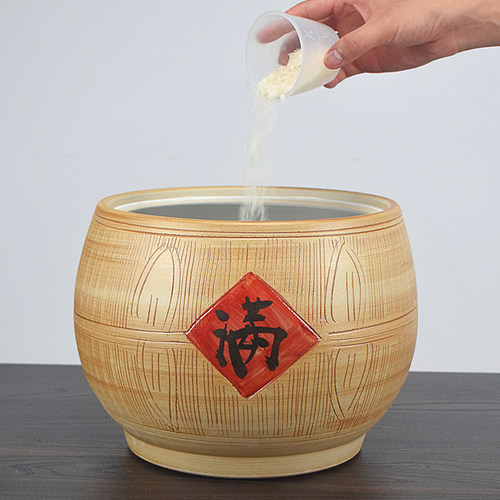 景德镇陶瓷米缸带盖家用10斤20斤30装聚宝盆密封罐老式防虫面粉桶 - 图1