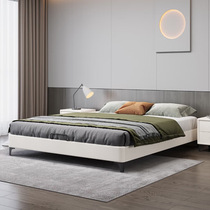 Light extravagant cat grabbing leather bed solid wood double 1 8 m modern minimalist small family type book room with no bed backrest tatami bed